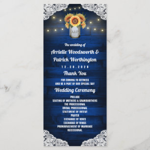 Sonnenblume Mason Jar Wood Lace Hochzeitsprogramme Programm