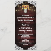 Sonnenblume Mason Jar Wood Lace Hochzeitsprogramme Programm (Vorderseite)