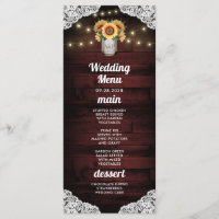 Sonnenblume Mason Jar Wood Lace Wedding Menu Cards