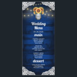 Sonnenblume Mason Jar Wood Lace Wedding Menu Cards Menükarte<br><div class="desc">Sonnenblumen Mason Jar Wood Lace Wedding Menu Cards - mit einem blauen Stallholzhintergrund bestickt mit Spitzen und mit warmen bunten Tinkellichtern verziert. Das Design umfasst auch einen Blumenstrauß in einem Glaskeramikglas, mit dem Sie die Initialen Ihrer Wahl anpassen können. Die Rückseite hat auch den gleichen rustikalen Hintergrund, um die Vorderseite....</div>