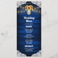 Sonnenblume Mason Jar Wood Lace Wedding Menu Cards