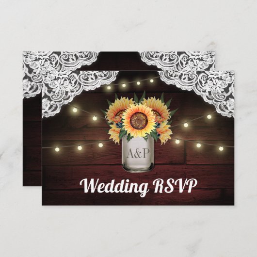 Sonnenblume Mason Jar Wood Lace Wedding RSVP Cards (Vorne/Hinten)