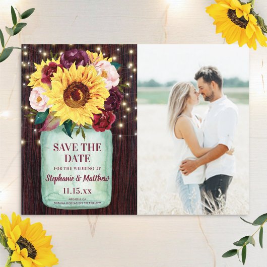 Sonnenblume Mason Jar Wood Lights Foto Hochzeit Save The Date