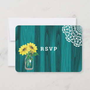 Sonnenblume Mason Jar Wood Rustic Wedding RSVP Karte