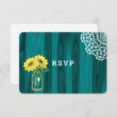 Sonnenblume Mason Jar Wood Rustic Wedding RSVP Karte (Vorne/Hinten)