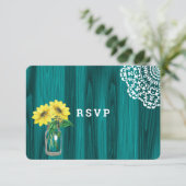 Sonnenblume Mason Jar Wood Rustic Wedding RSVP Karte (Stehend Vorderseite)