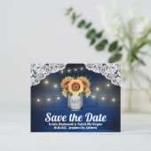 Sonnenblume Mason Jar Wood Save the Date Postkarte (Stehend Vorderseite)