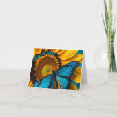 Sonnenblume mit Aqua Blue Butterfly Dankeskarte (Vorderseite)