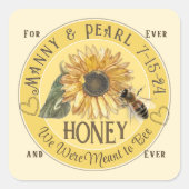 Sonnenblume mit Bee mini Honey Bear Label Hochzeit Quadratischer Aufkleber (Vorderseite)