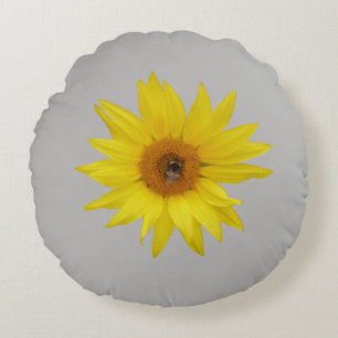 Sonnenblume mit Biene Rundes Kissen