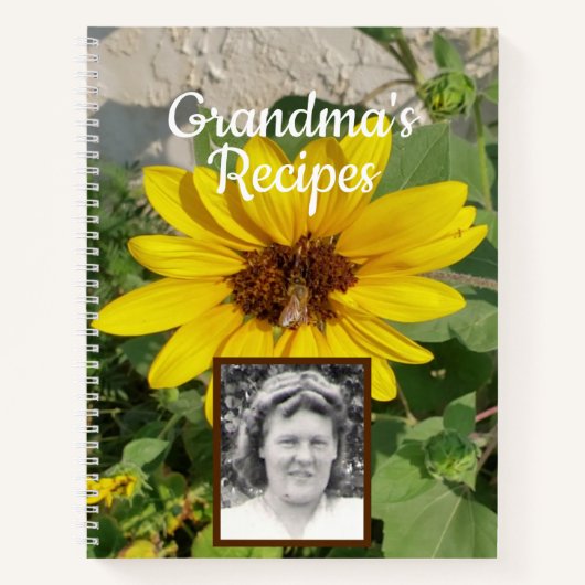 Sonnenblume mit Bienen-Foto Oma's Rezept-Buch Notizblock (Vorderseite)