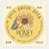 Sonnenblume mit Bienen Honigbären-Label 8 & 12 oz Quadratischer Aufkleber (Vorderseite)