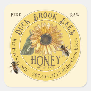 Sonnenblume mit Bienen Honigbären-Label 8 & 12 oz Quadratischer Aufkleber