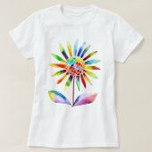 Sonnenblume mit Blätter in Regenbogenfarben T-Shirt (Design vorne)