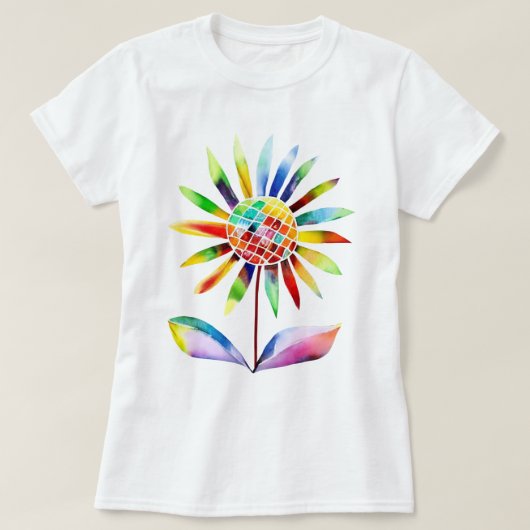 Sonnenblume mit Blätter in Regenbogenfarben T-Shirt (Design vorne)