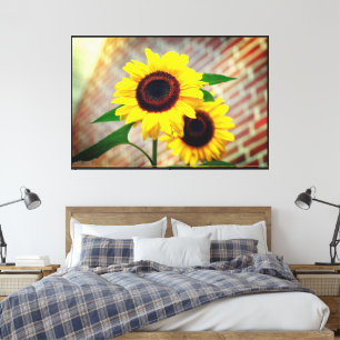Sonnenblume mit Blätter Matte Schwarze Holzrahmen Leinwanddruck