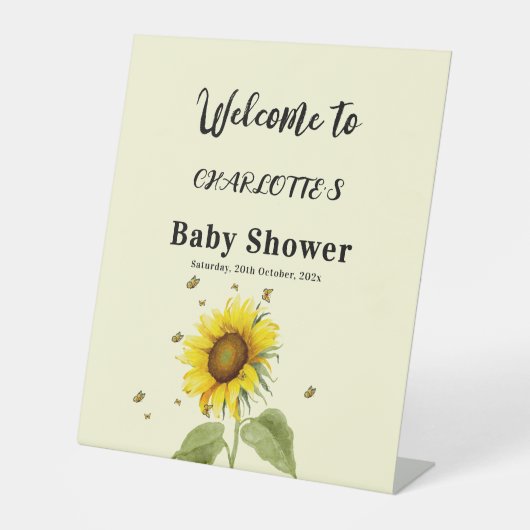 Sonnenblume mit Butterflies Babydusche Empfang Sockelschild (Vorderseite)