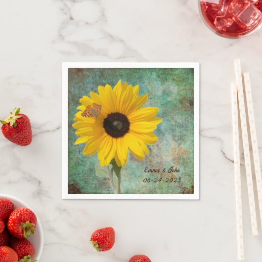 Sonnenblume mit Butterfly-Hochzeitcocktail Serviette (Beispiel)