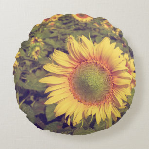 Sonnenblume mit Filtereffektretro Vintager Stiel Rundes Kissen