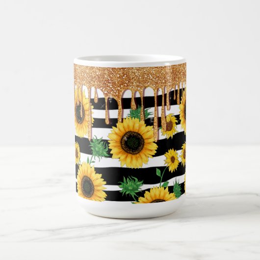 Sonnenblume mit Gold-Glitzer Kaffeetasse (Mittel)
