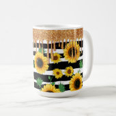 Sonnenblume mit Gold-Glitzer Kaffeetasse (VorderseiteRechts)