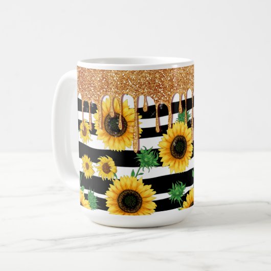 Sonnenblume mit Gold-Glitzer Kaffeetasse (Vorderseite Links)