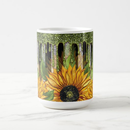 Sonnenblume mit grünem Glitzer Kaffeetasse (Mittel)