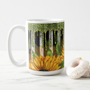 Sonnenblume mit grünem Glitzer Kaffeetasse