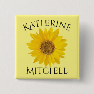 Sonnenblume mit Individuelle Name Gelb Button