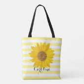 Sonnenblume mit Individuelle Name Gelb gestreifter Tasche (Rückseite)