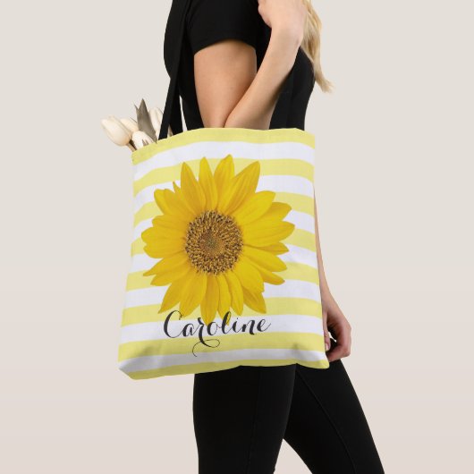Sonnenblume mit Individuelle Name Gelb gestreifter Tasche (Von Nahem)