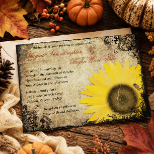 Sonnenblume mit Marienkäfer Vintage Hochzeitseinla Einladung