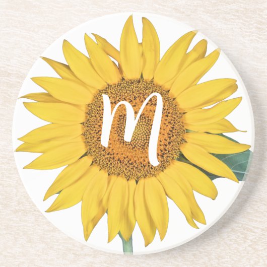 Sonnenblume mit Monogramm Getränkeuntersetzer (Vorne)