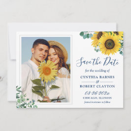 Sonnenblume mit Navy Yellow White Foto Hochzeit Save The Date