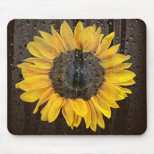 Sonnenblume mit Regentropfen auf Fenster Mousepad (Vorne)