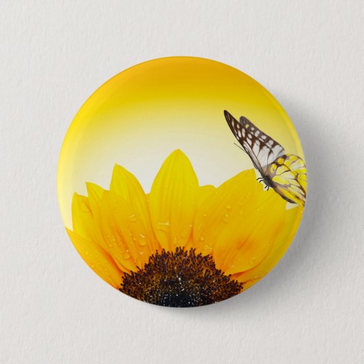 Sonnenblume mit Schmetterling Button (Vorderseite)