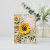 Sonnenblume mit Schmetterling Feiertagspostkarte (Stehend Vorderseite)