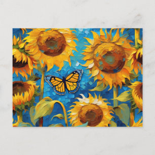 Sonnenblume mit Schmetterling Postkarte