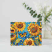 Sonnenblume mit Schmetterling Postkarte (Stehend Vorderseite)