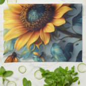 Sonnenblume mit Schmetterlingen mit anpassbarem Te Geschirrtuch (Gefaltet)