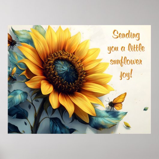 Sonnenblume mit Schmetterlingen mit anpassbarem Te Poster (Vorne)