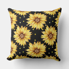 Sonnenblume mit schwarzem Hintergrund Kissen