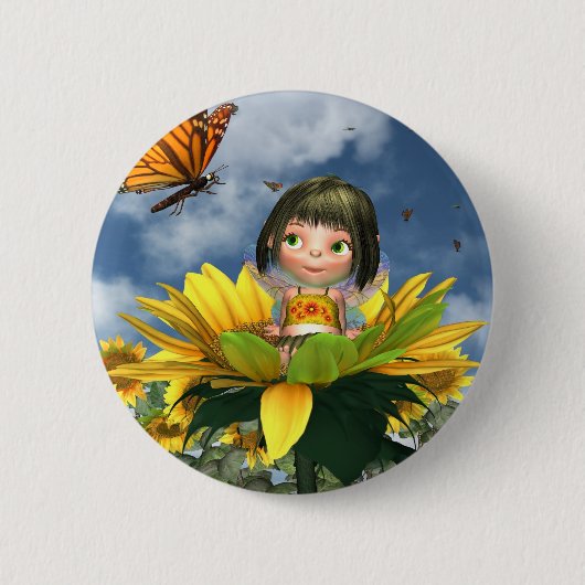 Sonnenblume mit Sommeruntergrund Button (Vorderseite)