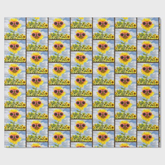 Sonnenblume mit Sonnenbrille auf dem Feld Geschenkpapier (Flach)