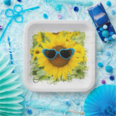 Sonnenblume mit Sonnenbrille auf Holz Pappteller (Party)