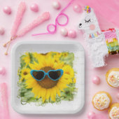Sonnenblume mit Sonnenbrille auf Holz Pappteller (Party)
