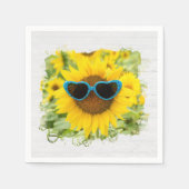 Sonnenblume mit Sonnenbrille auf Holz Serviette (Vorderseite)