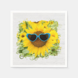 Sonnenblume mit Sonnenbrille auf Holz Serviette