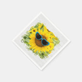 Sonnenblume mit Sonnenbrille auf Holz Serviette (Ecke)