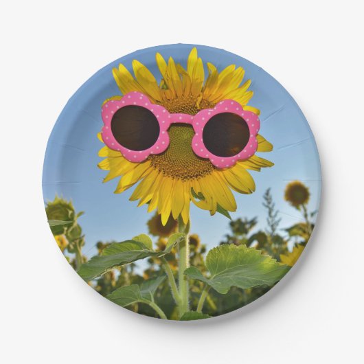 Sonnenblume mit Sonnenbrille Pappteller (Vorderseite)